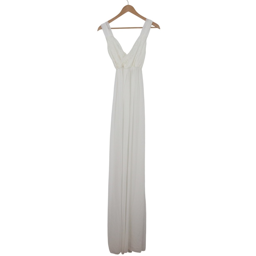 Unbranded Maxi Dress Womens L Empire Waist White Lace V-Neck Sleeveless GC